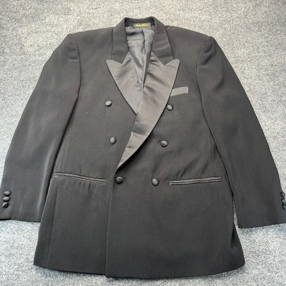 Richard Harris Men's 2pc Tuxedo Black Double Breasted 40R Pleated Pants 32x30